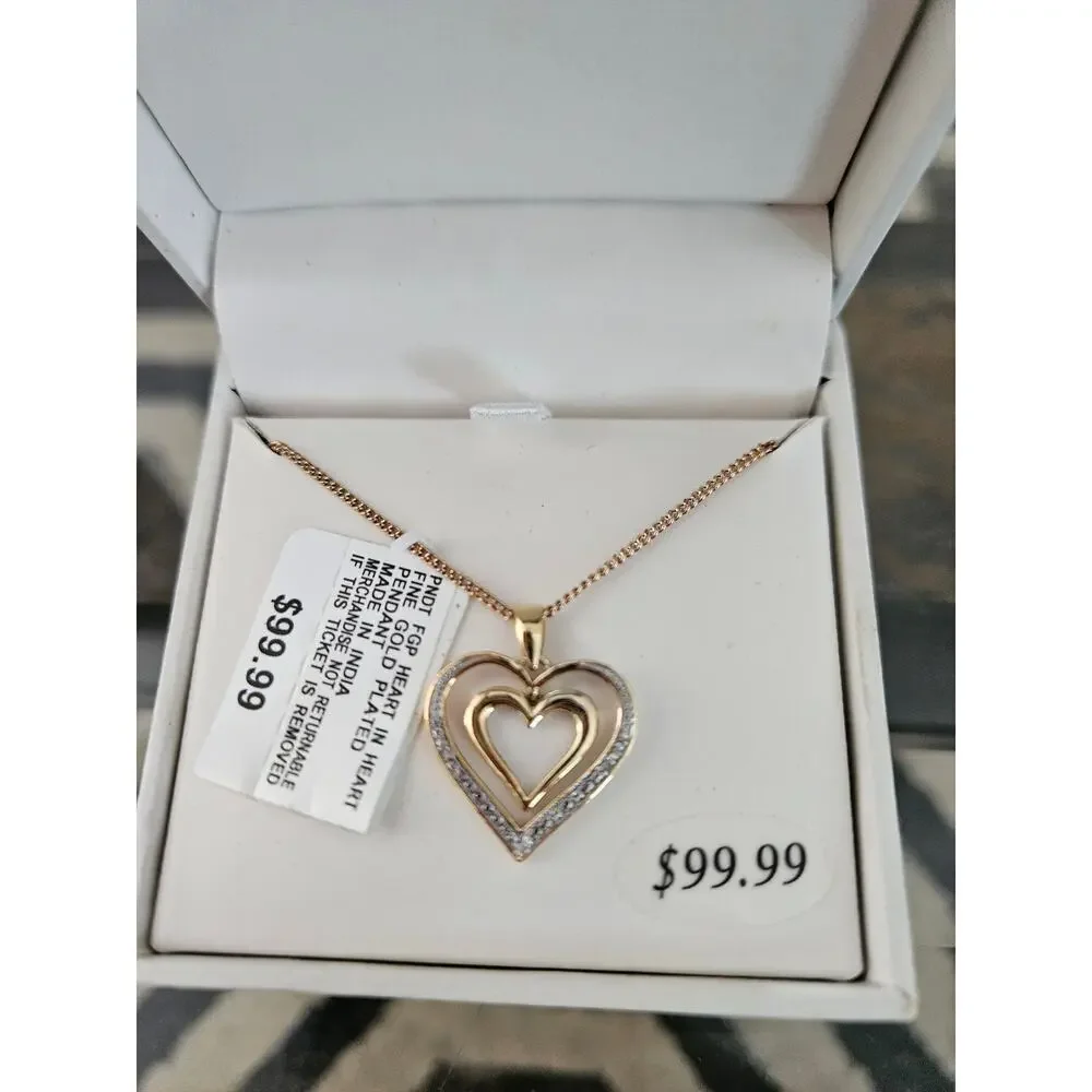 Women's 18" Heart 1/10 CTTW Diamond Pendant Gold Over Sterling - Picture 1 of 2